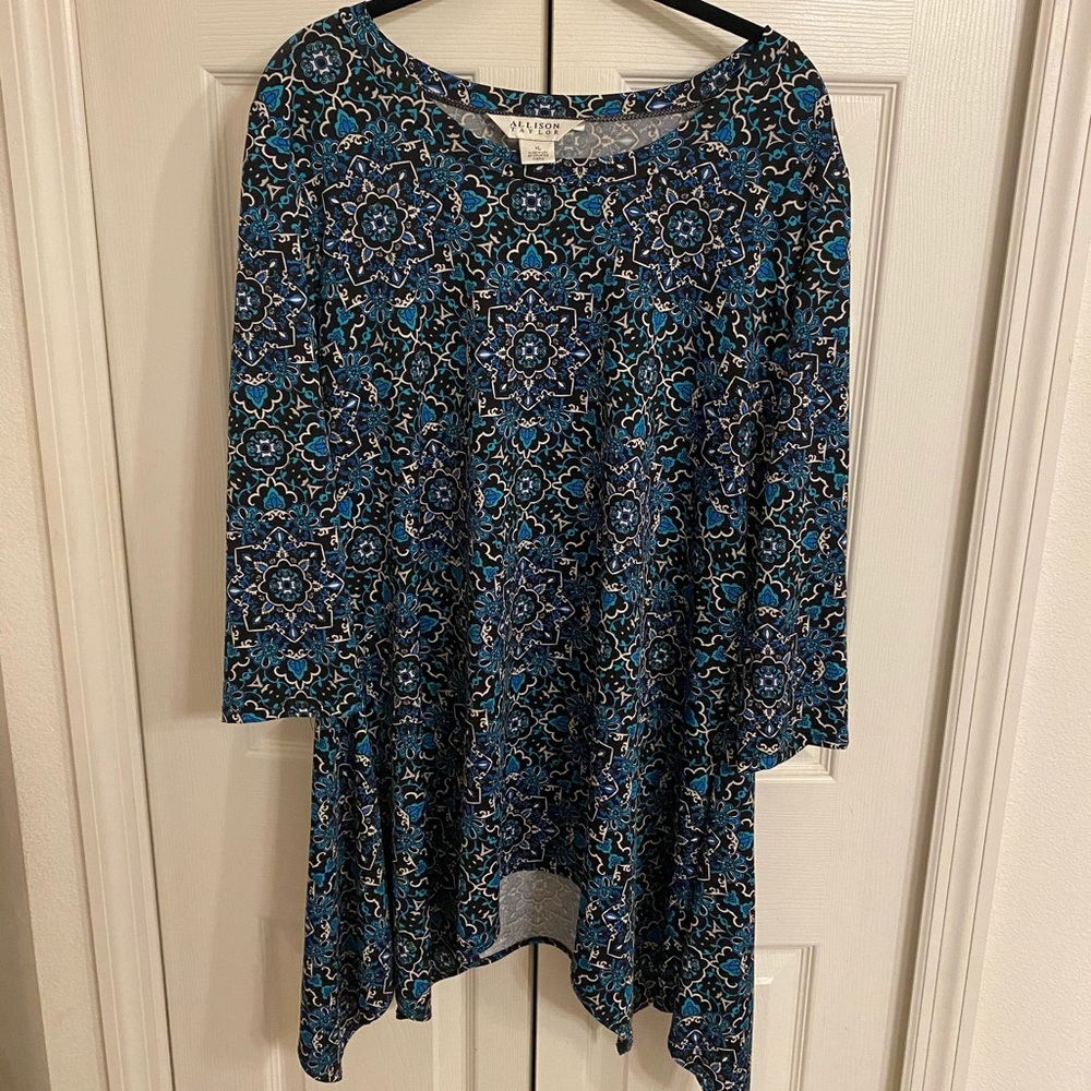 Allison Taylor XL Blue Boho Patterned Tunic Top